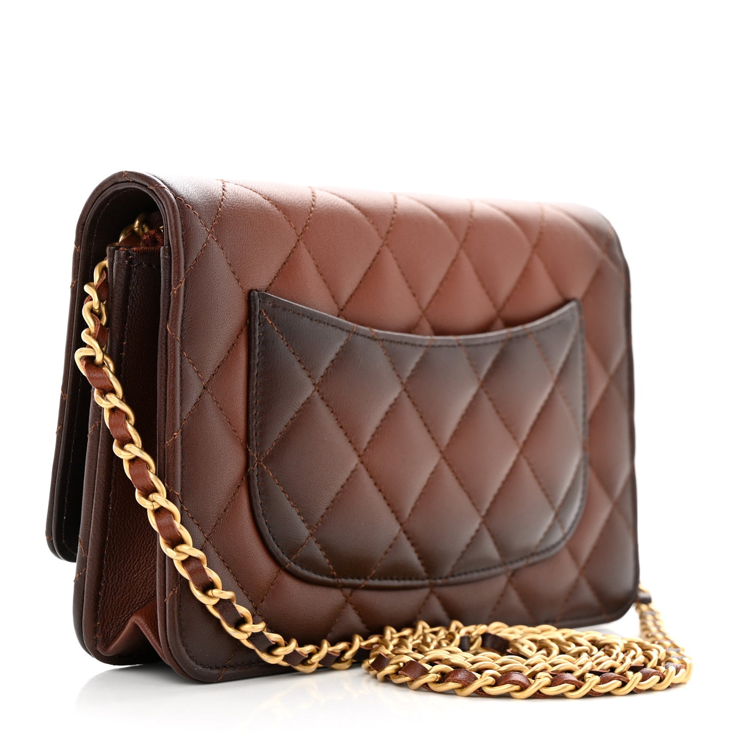 Gradient Lambskin Quilted Wallet On Chain WOC Brown