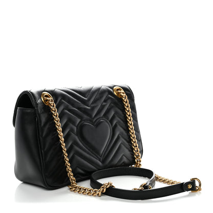 Gucci Calfskin Matelasse Small GG Marmont Shoulder Bag Black 3 of 11