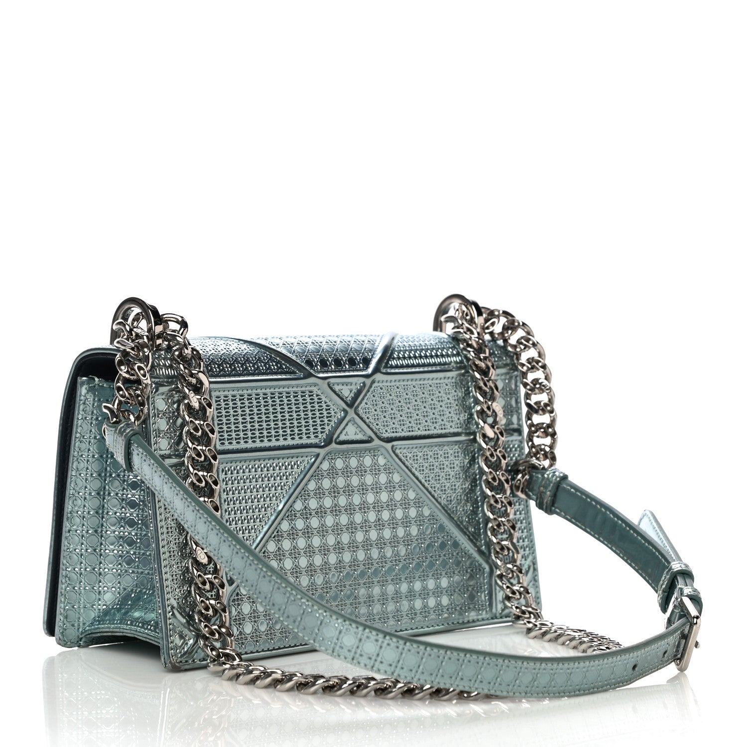 Christian Dior Metallic Patent Micro-Cannage Small Diorama Flap Bag Azur 3 of 17