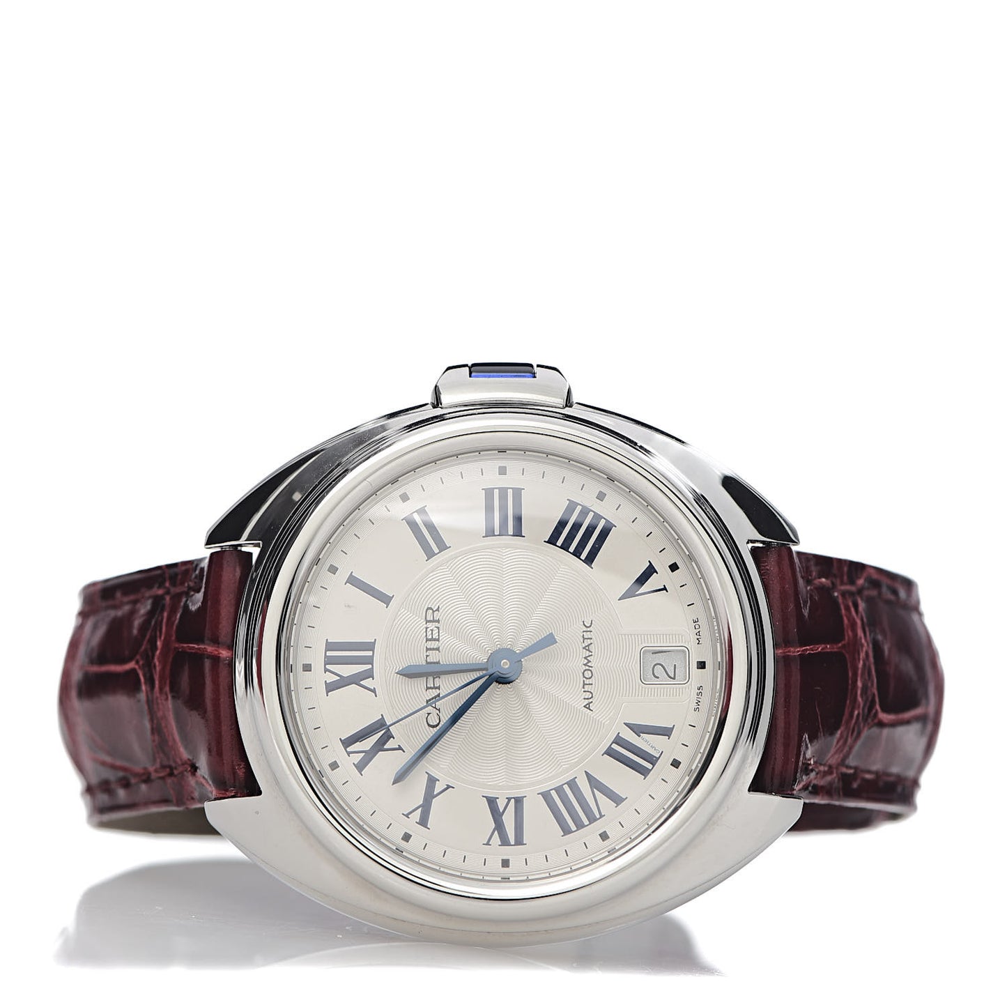 Stainless Steel Alligator 35mm Cle De Cartier Automatic Watch Burgundy