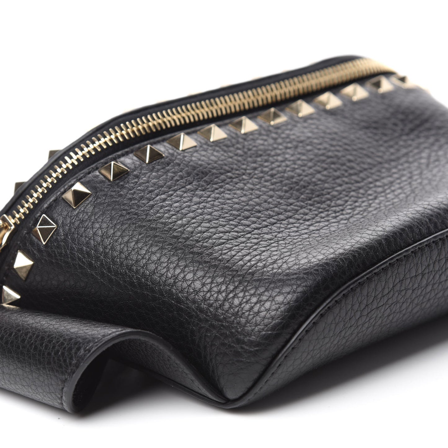 Grainy Calfskin Rockstud Belt Bag Black