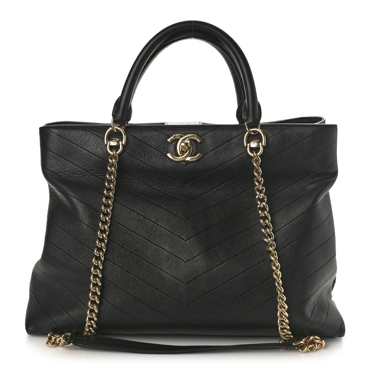Chanel Calfskin Chevron Quilted Large Shopping Tote Black 1 of 15