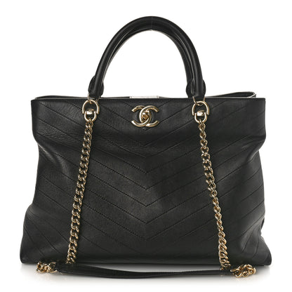 Chanel Calfskin Chevron Quilted Large Shopping Tote Black 1 of 15