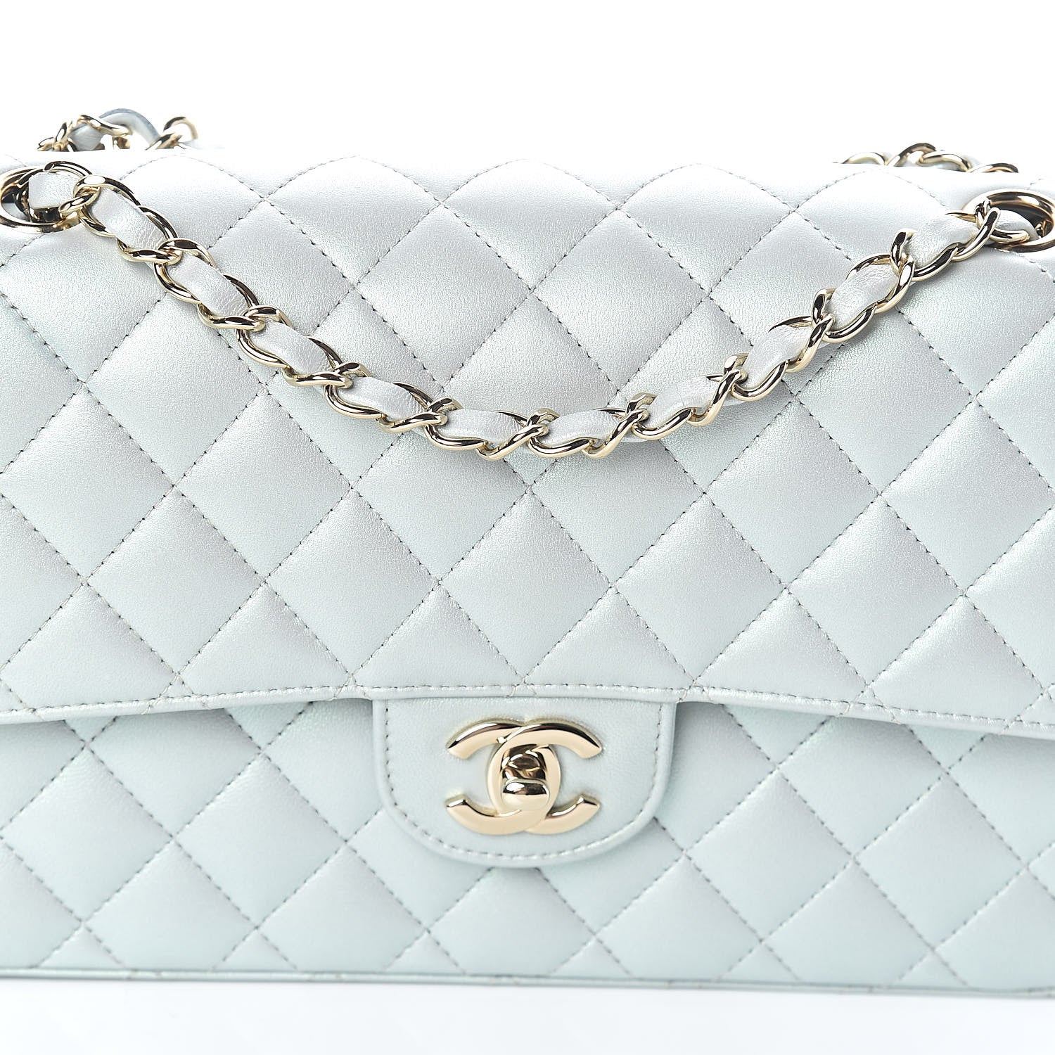 Chanel Iridescent Lambskin Quilted Medium Double Flap Light Blue 8 of 12