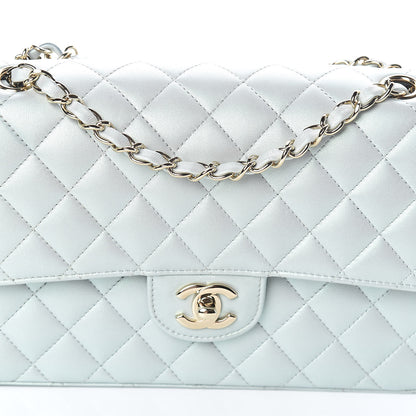 Chanel Iridescent Lambskin Quilted Medium Double Flap Light Blue 8 of 12