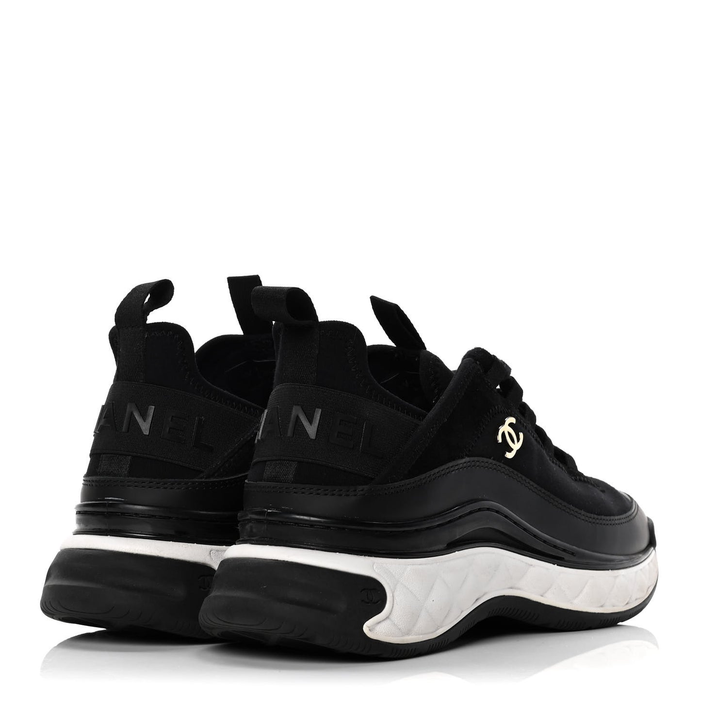 Velvet Calfskin Mixed Fibers CC Sneakers 38 Black