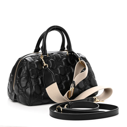 Gucci Calfskin GG Matelasse Medium Bowler Bag Black Natural 3 of 10
