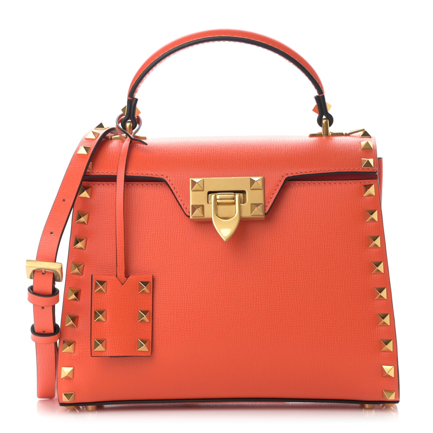 Grainy Calfskin Small Rockstud Alcove Top-Handle Flap Bag Orange