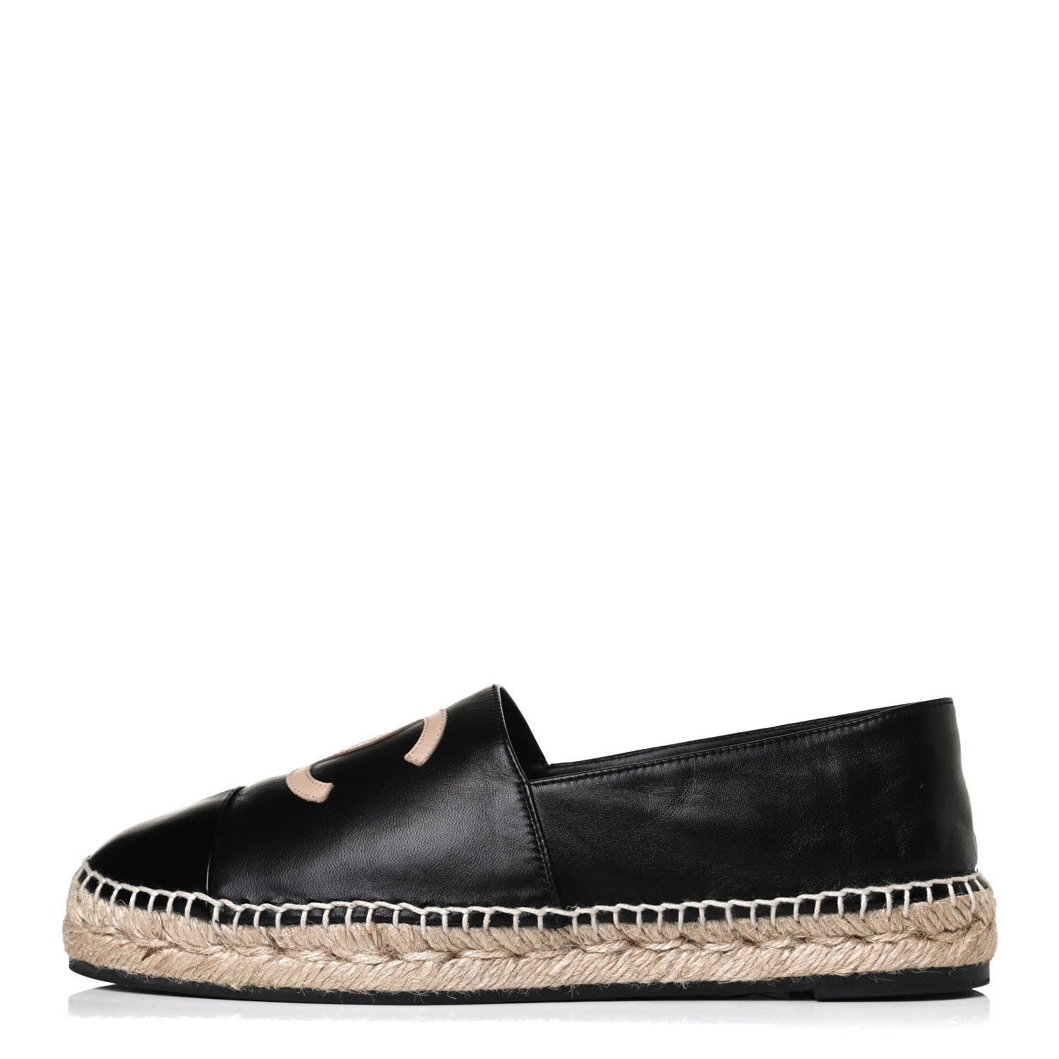 Chanel Lambskin Shiny Calfskin CC Espadrilles 40 Black Beige 1 of 13