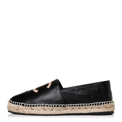 Chanel Lambskin Shiny Calfskin CC Espadrilles 40 Black Beige 1 of 13
