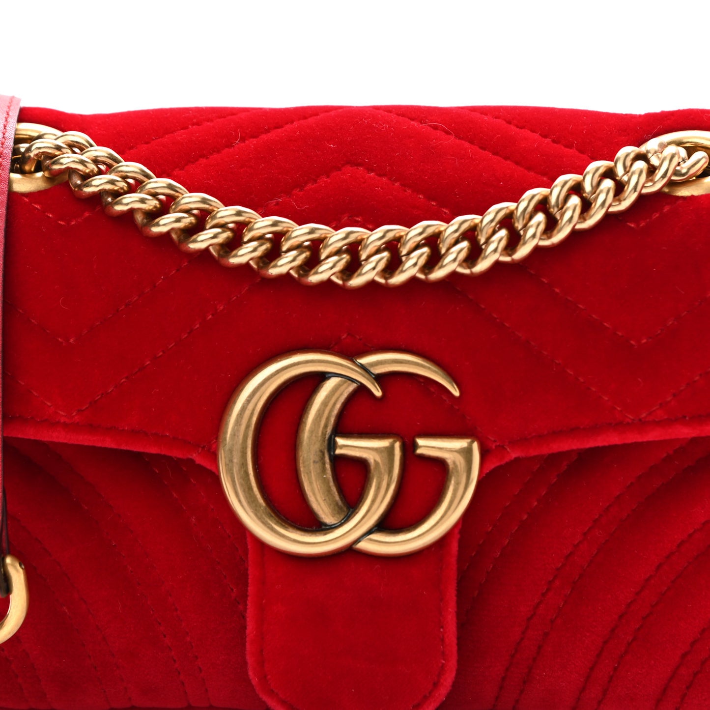 Velvet Matelasse Mini GG Marmont Shoulder Bag Hibiscus Red