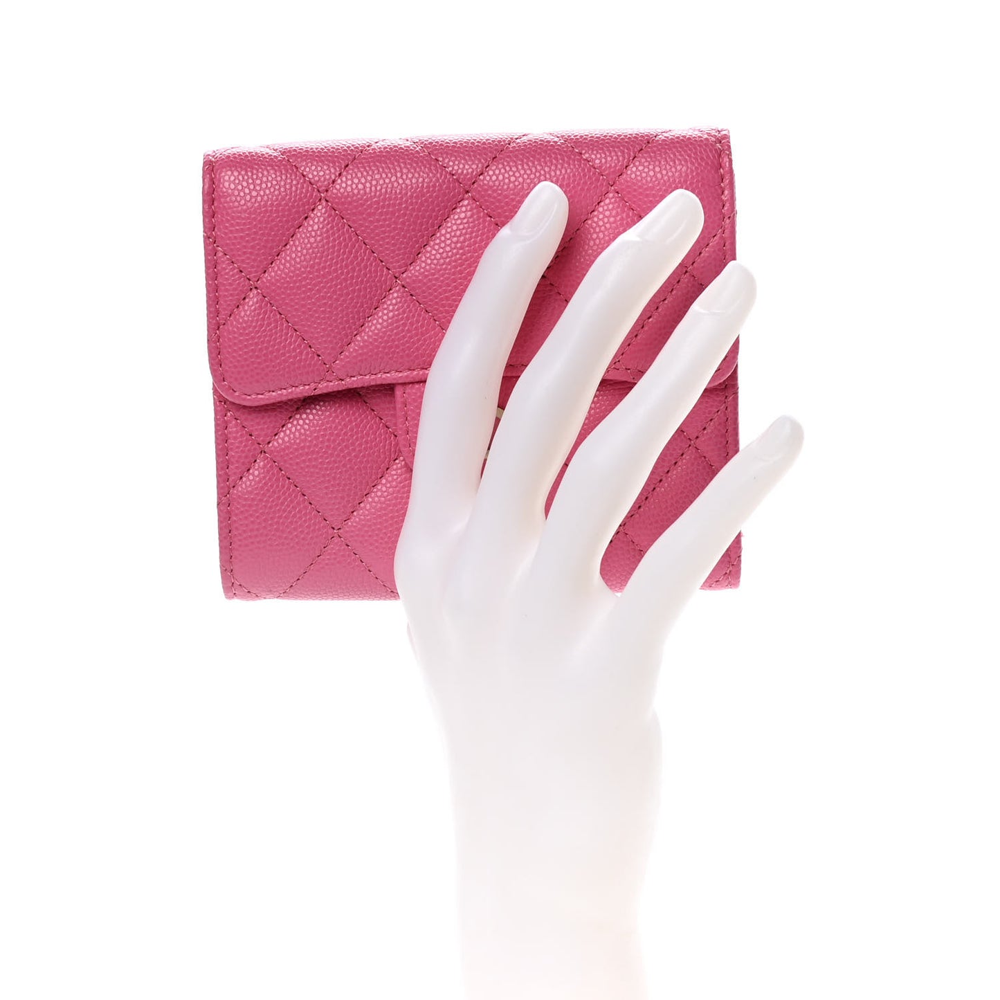 Caviar Quilted Compact Flap Wallet Pink