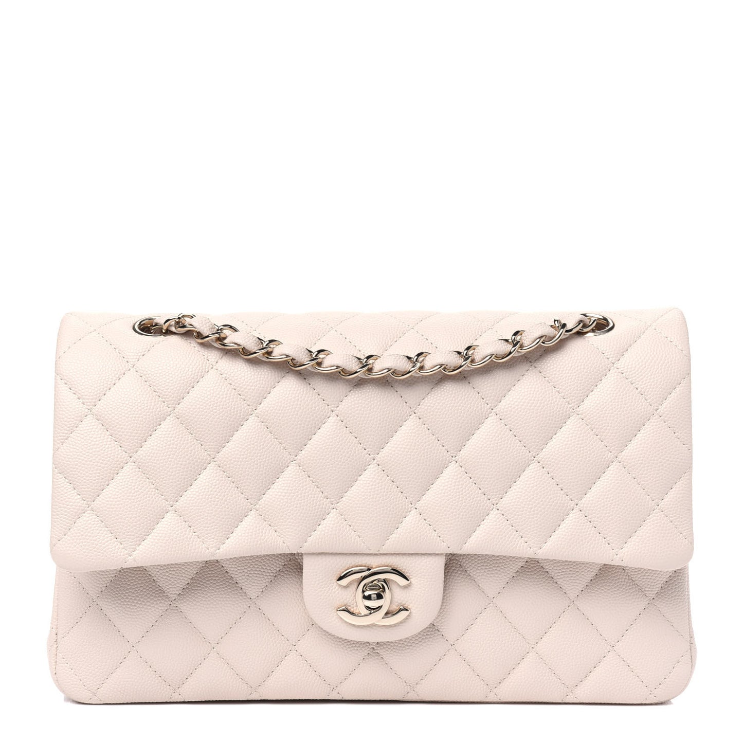 Caviar Quilted Medium Double Flap Beige
