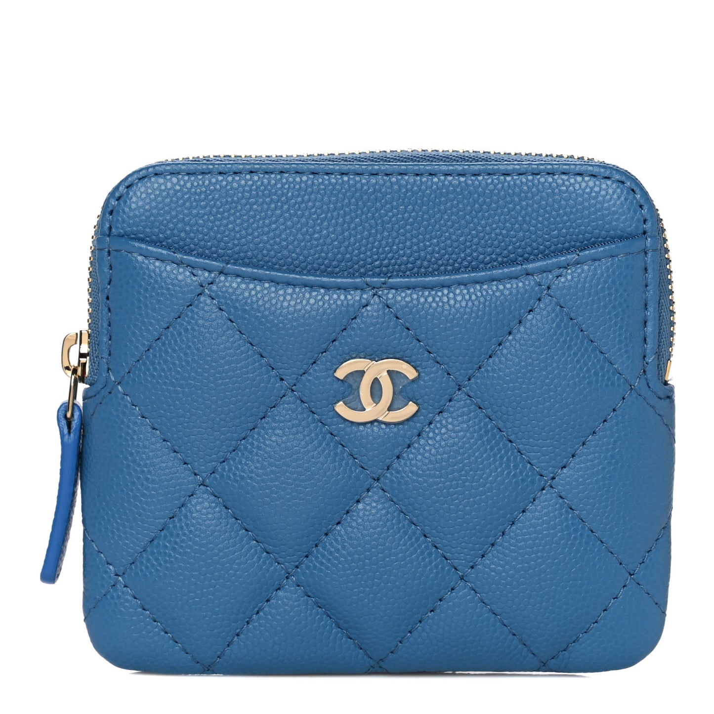 Caviar Quilted Zip Card Holder Wallet Blue