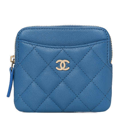Chanel Caviar Quilted Zip Card Holder Wallet Blue 1 of 10