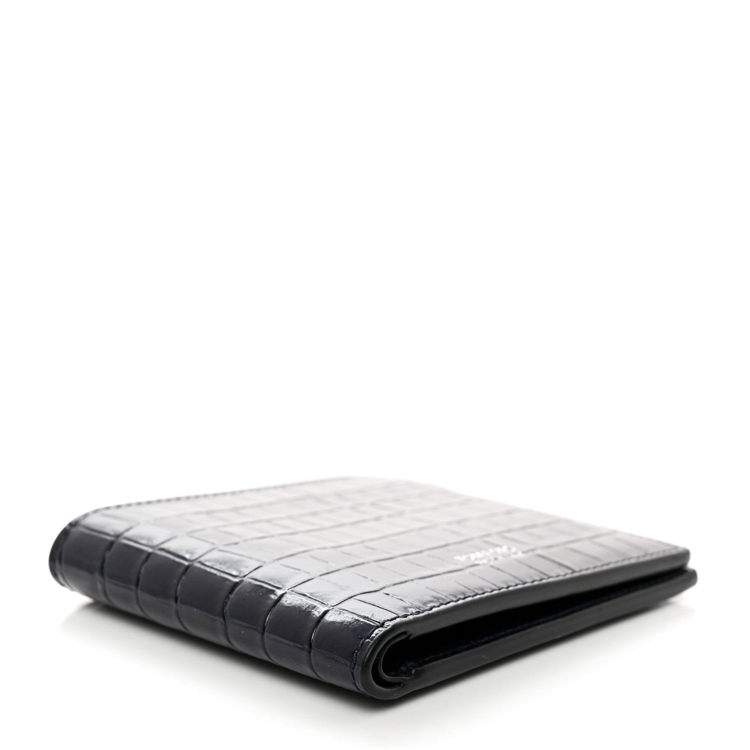 Tom Ford Glossy Calfskin Crocodile Embossed T Line Classic Bi-Fold Wallet Ink 4 of 7