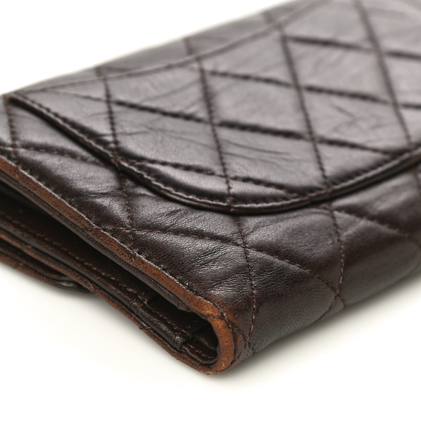 Lambskin Quilted Large Flap Wallet Dark Brown