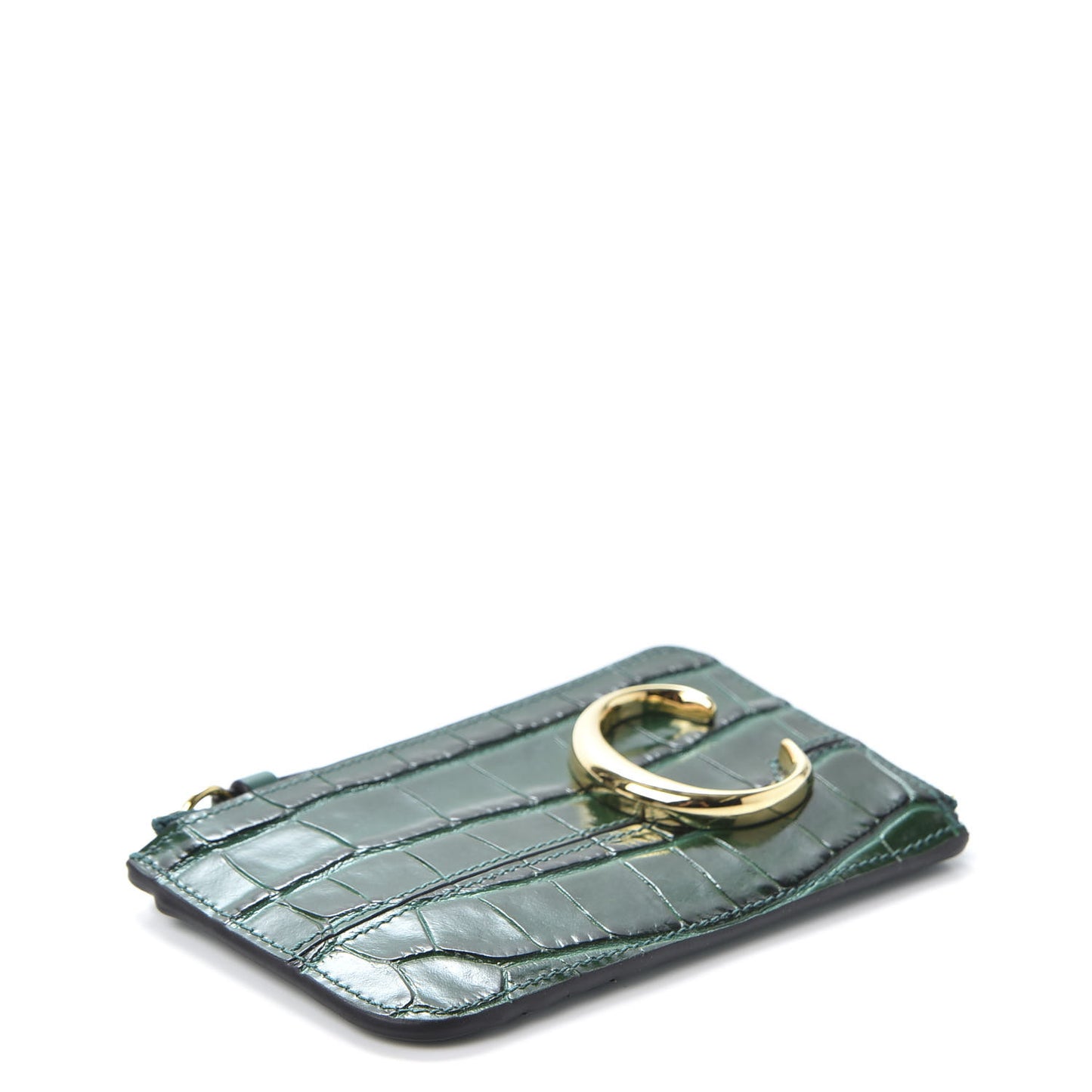 Crocodile Embossed Calfskin C Small Purse Woodsy Green