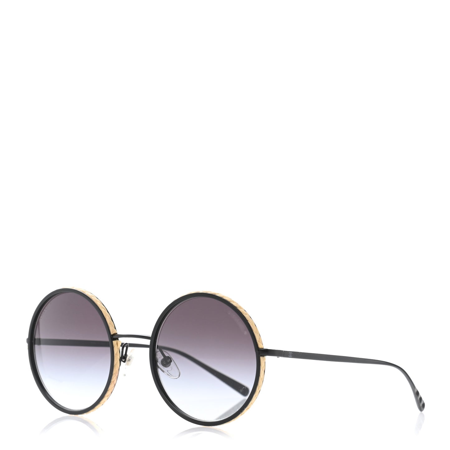 Metal Raffia Braided Round Sunglasses 4250 Black