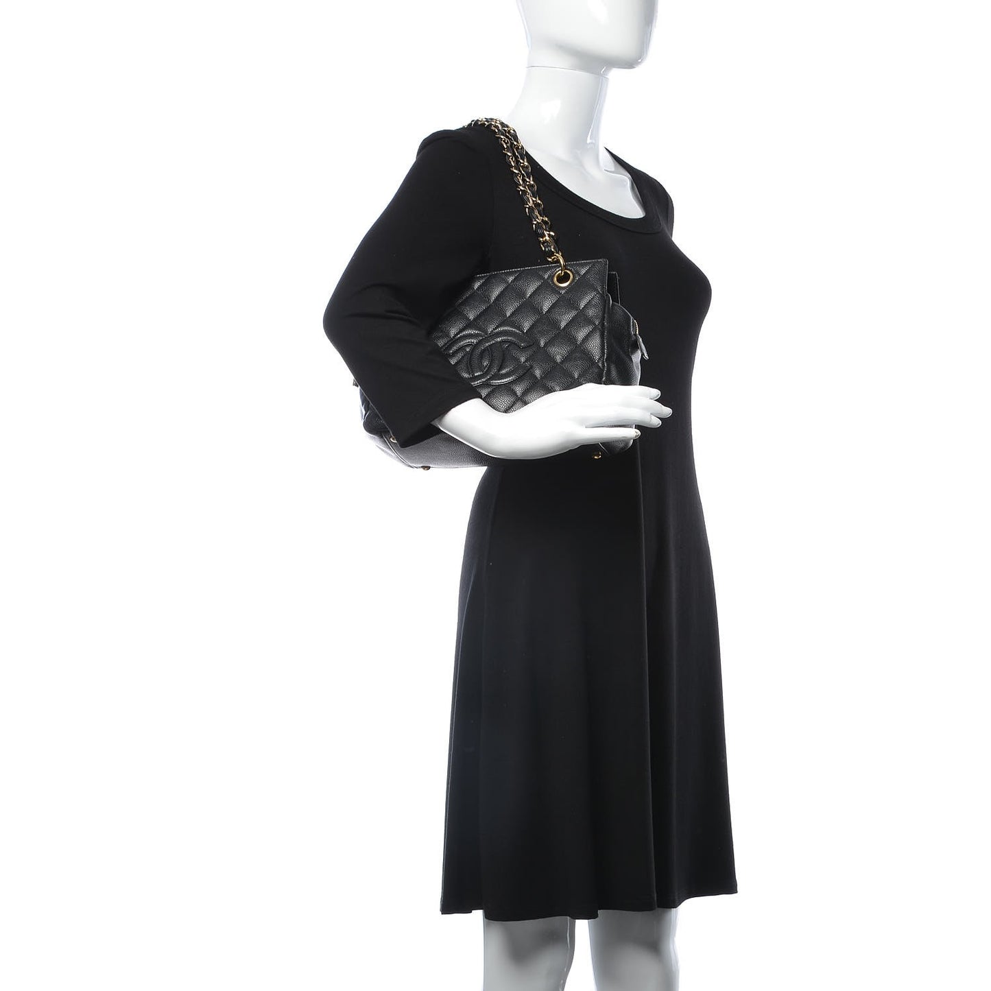 Caviar Quilted Petit Timeless Tote PTT Black