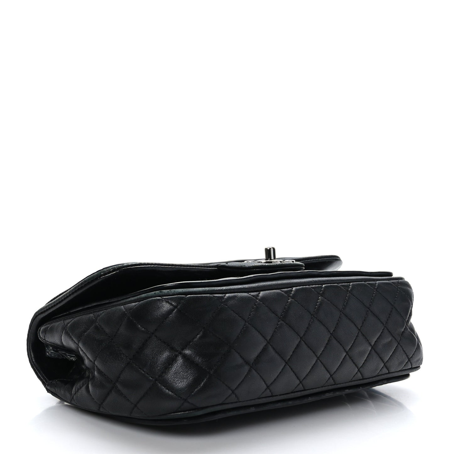 Patent Quilted Jumbo Classic Twist Flap Bag Black