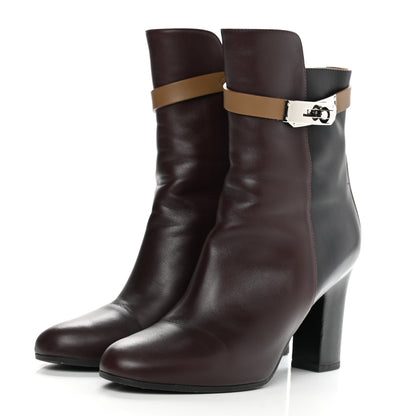 Hermes Calfskin Joueuse Ankle Boots 38.5 Black Brun Fume Bordeaux 3 of 8