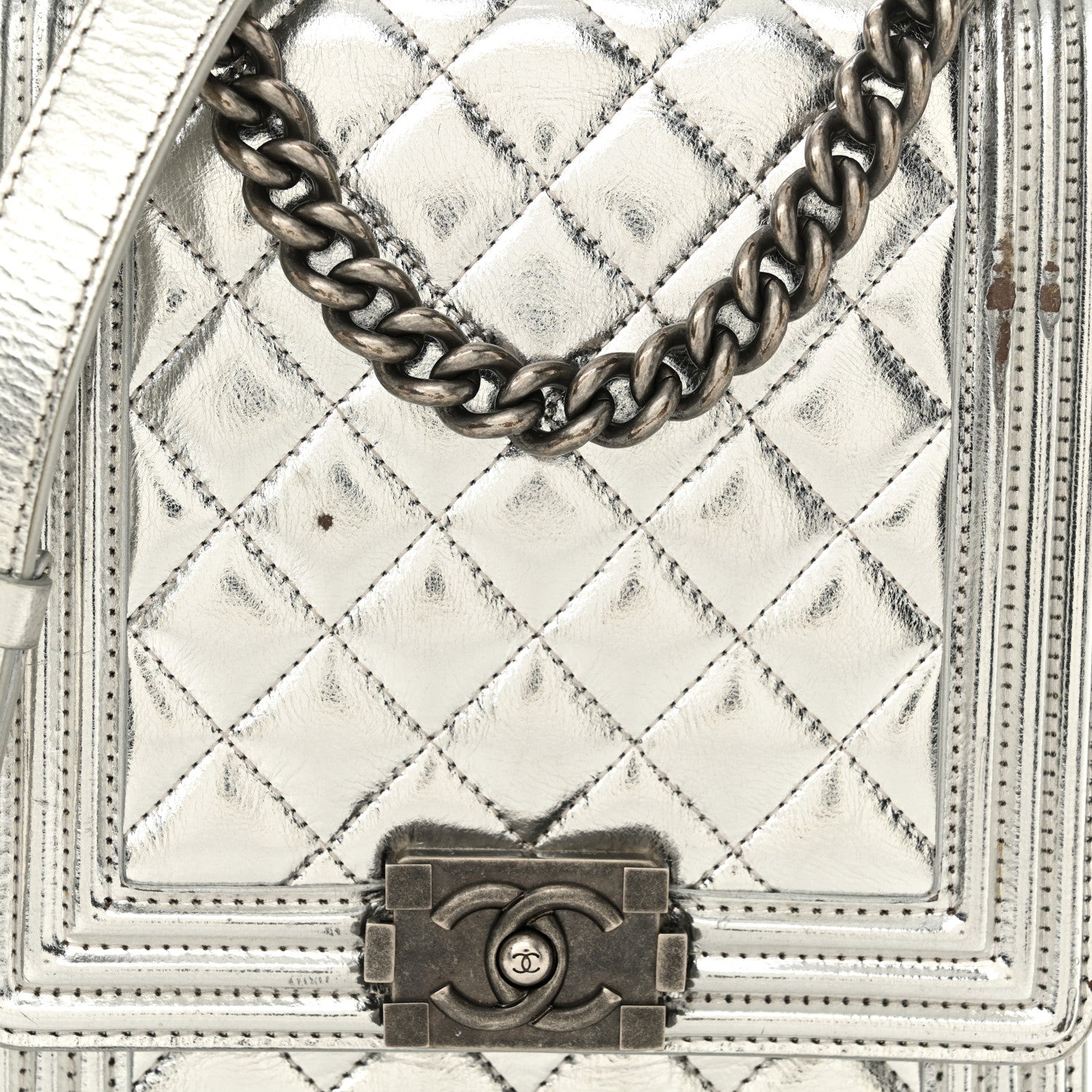 Chanel Metallic Goatskin Quilted North South Boy Flap Silver 8 of 16