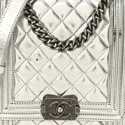 Chanel Metallic Goatskin Quilted North South Boy Flap Silver 8 of 16