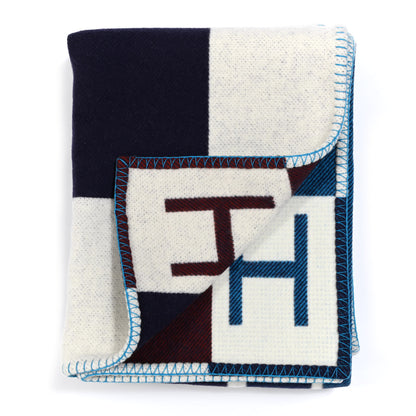 Hermes Wool Cashmere Avalon Vibration Blanket Ecru Indigo 2 of 3