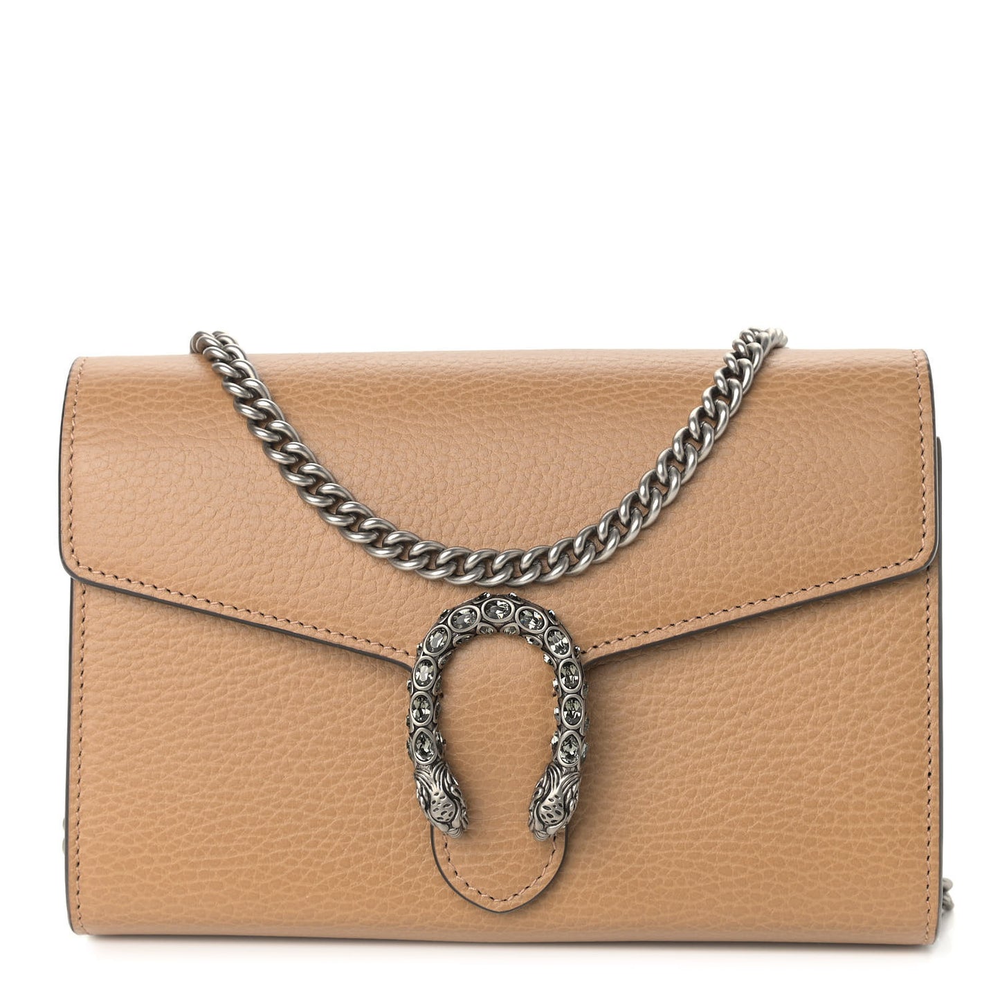Dollar Calfskin Crystal Mini Dionysus Chain Wallet Natural Tan Black Diamond