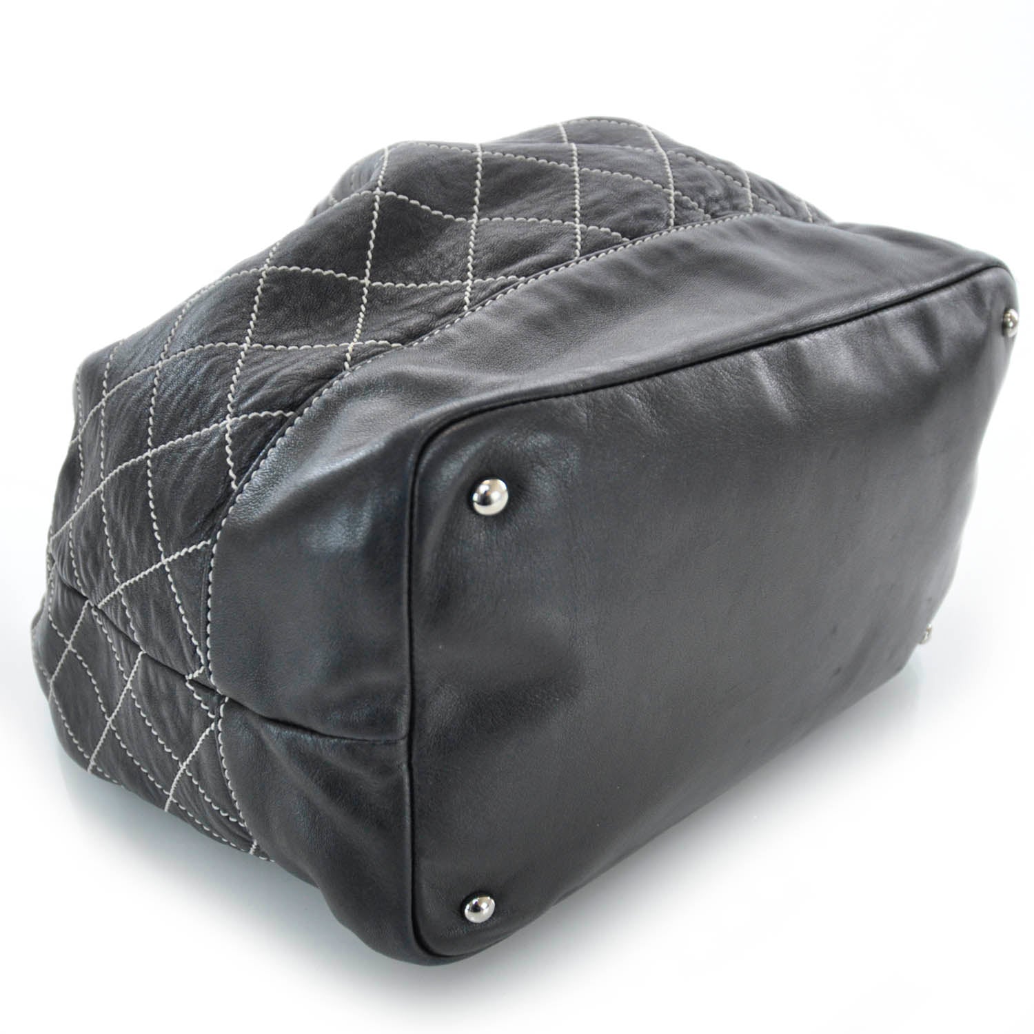 Chanel Leather Contrast Stitch Drawstring Tote Black 4 of 8
