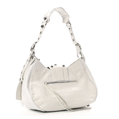 Balenciaga Extra Supple Calfskin Crocodile Embossed Medium Le Cagole Shoulder Bag White 3 of 10
