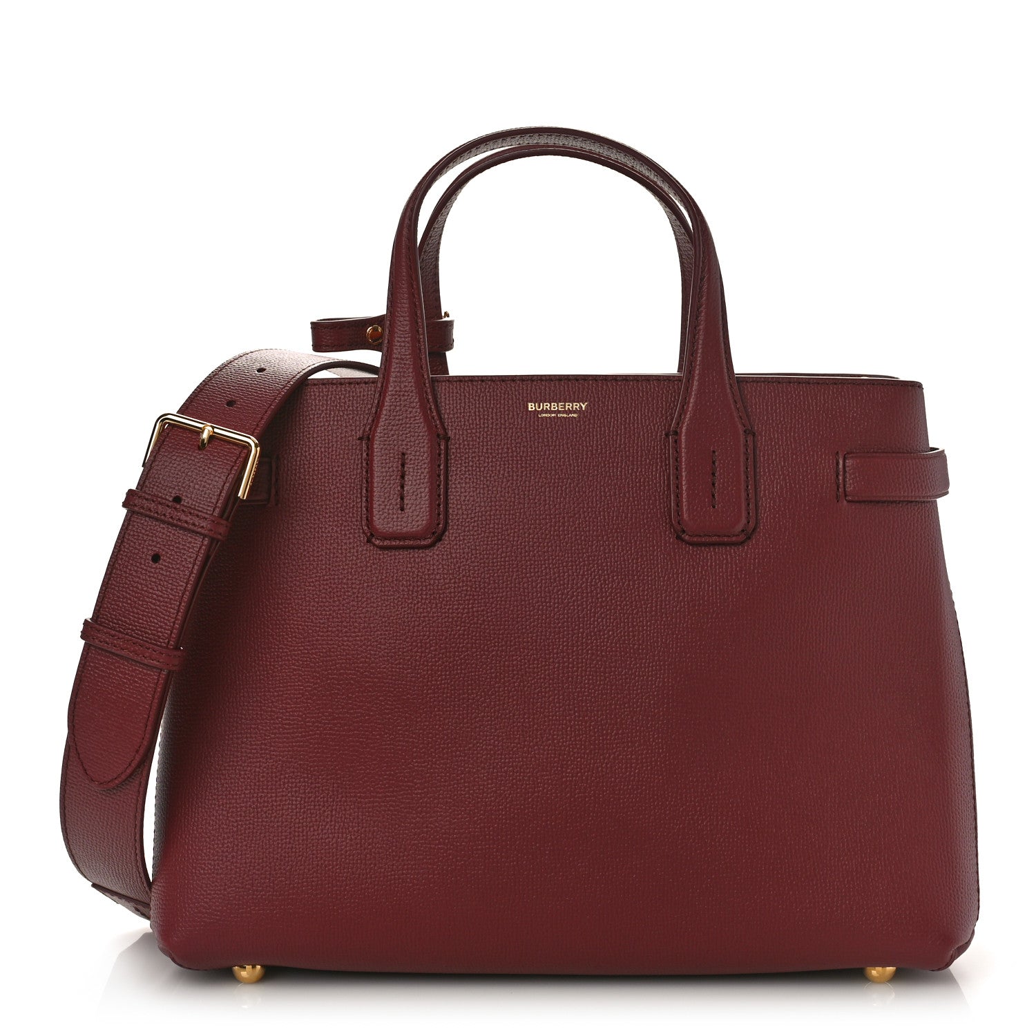 Burberry Grainy Calfskin House Check Medium Banner Tote Mahogany Red 1 of 8