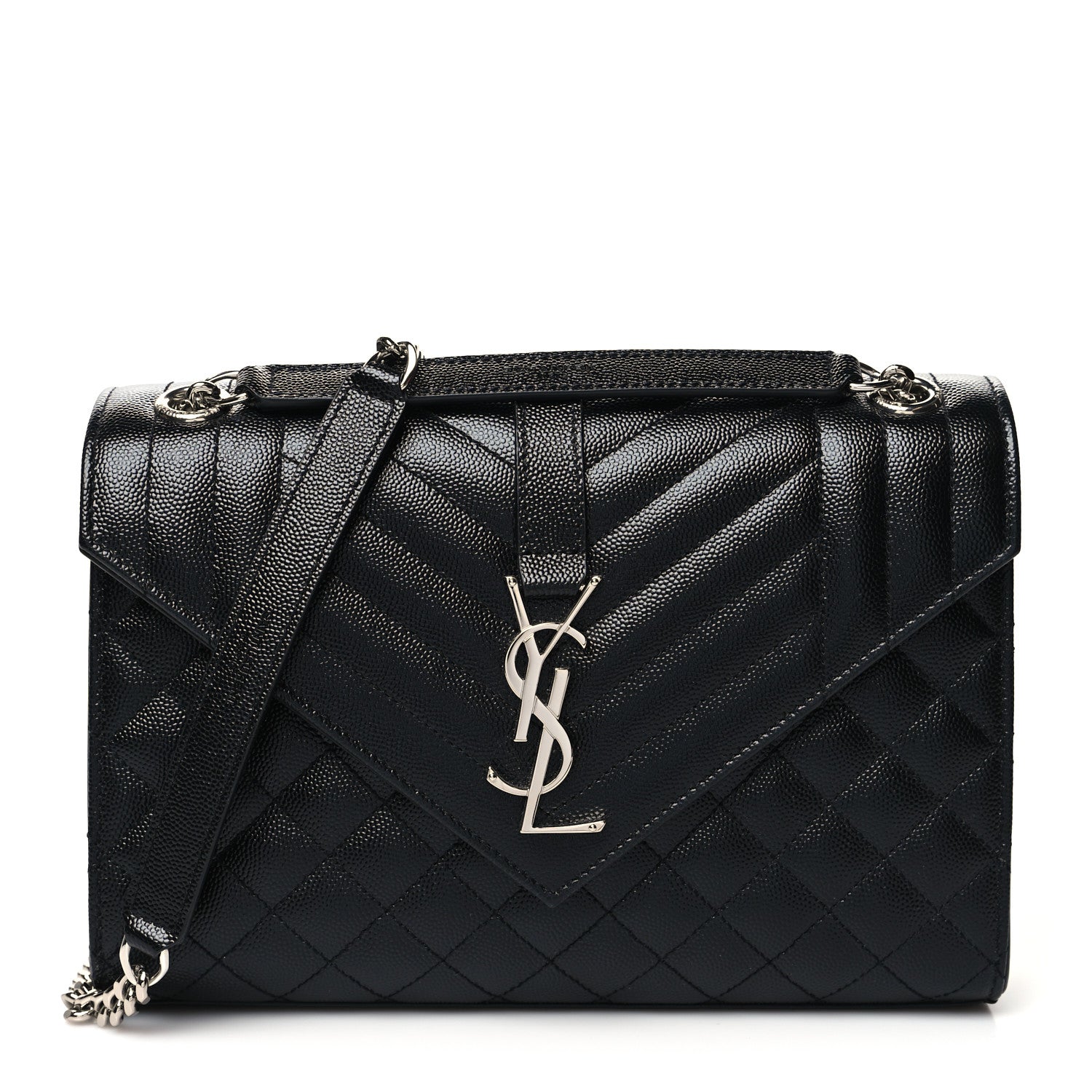 Saint Laurent Grain De Poudre Textured Mixed Matelasse Triquilt Medium Monogram Satchel Black 1 of 9