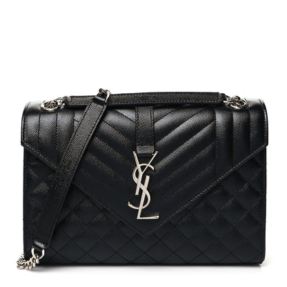 Saint Laurent Grain De Poudre Textured Mixed Matelasse Triquilt Medium Monogram Satchel Black 1 of 9