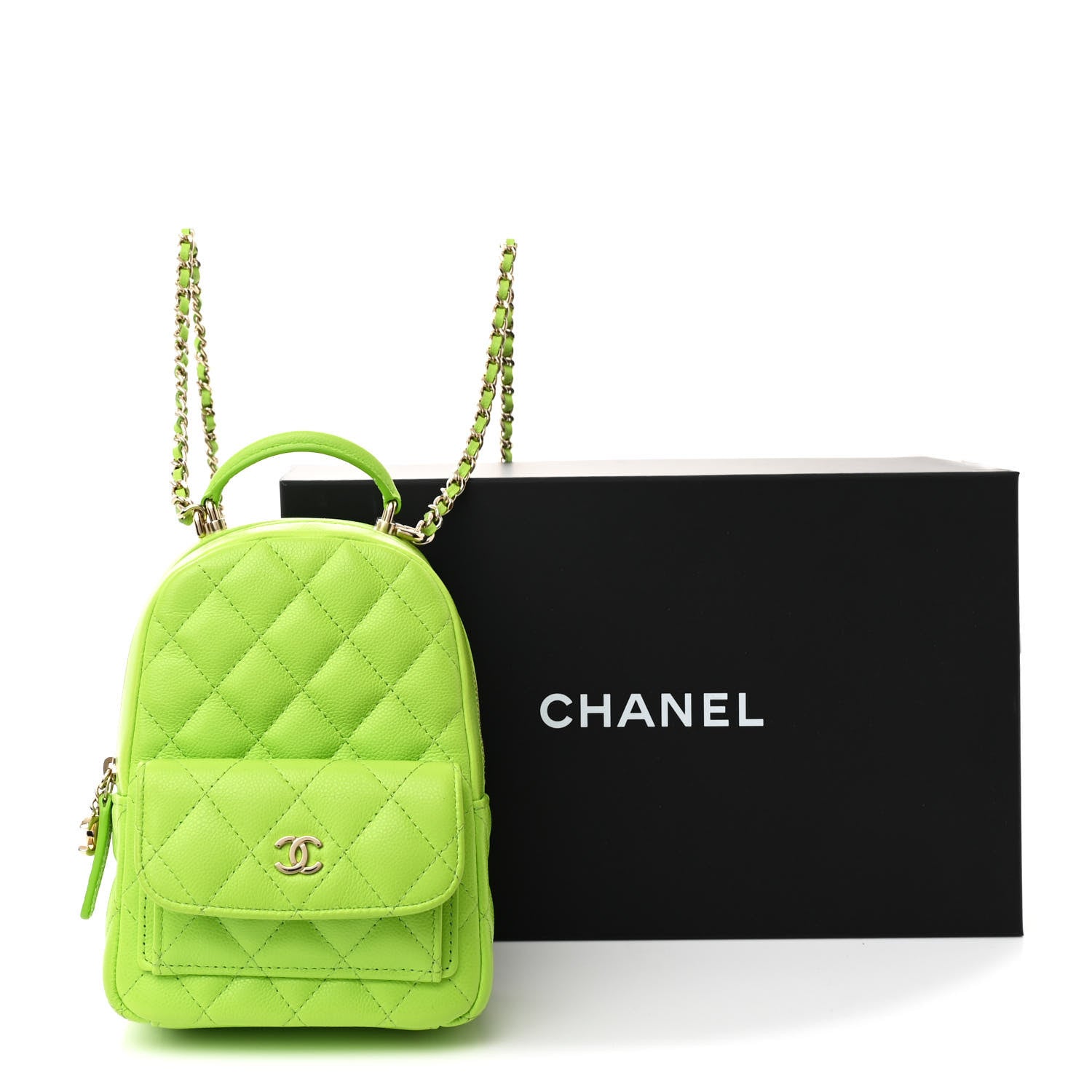 Chanel Caviar Quilted CC Mini Classic Backpack Neon Green 11 of 11