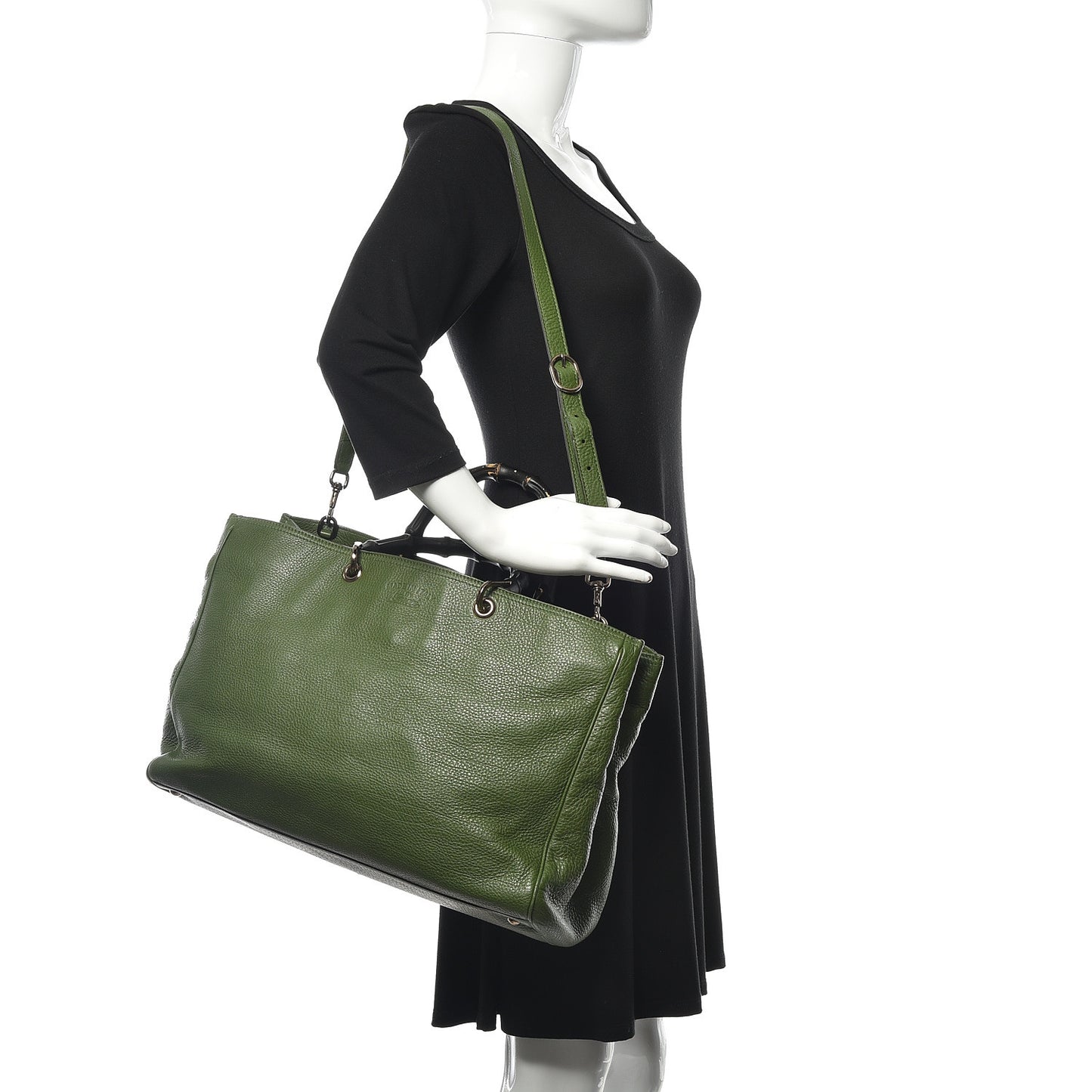 Pebbled Calfskin Large Bamboo Shopper Tote Green