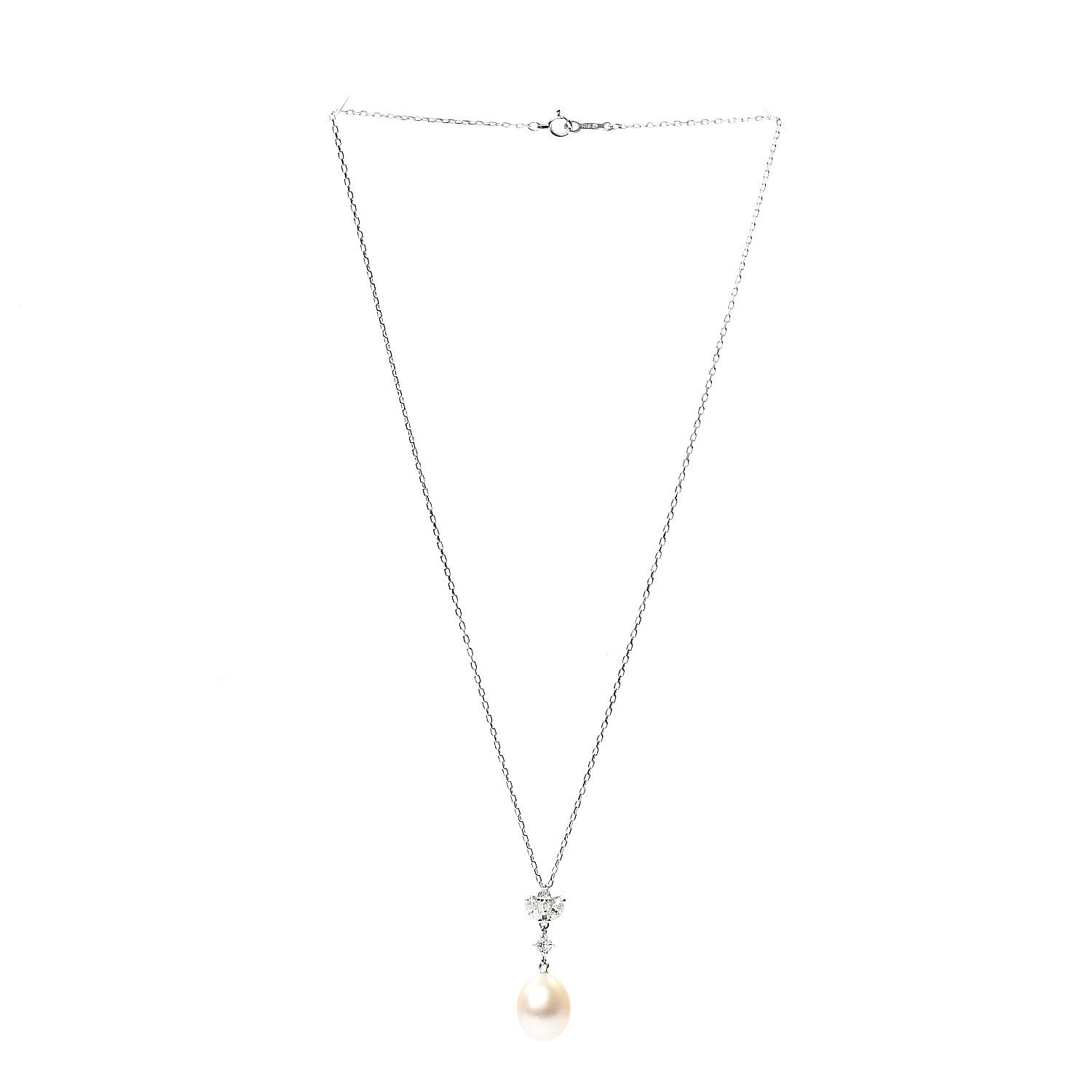 Mikimoto 18K White Gold Akoya Pearl Diamond .54ct Drop Pendant Necklace 2 of 3