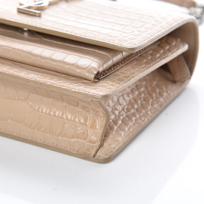 Saint Laurent Calfskin Crocodile Embossed Monogram Sunset Chain Wallet Dark Beige 7 of 11