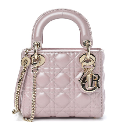 Christian Dior Metallic Lambskin Cannage Mini Lady Dior Lotus 1 of 9