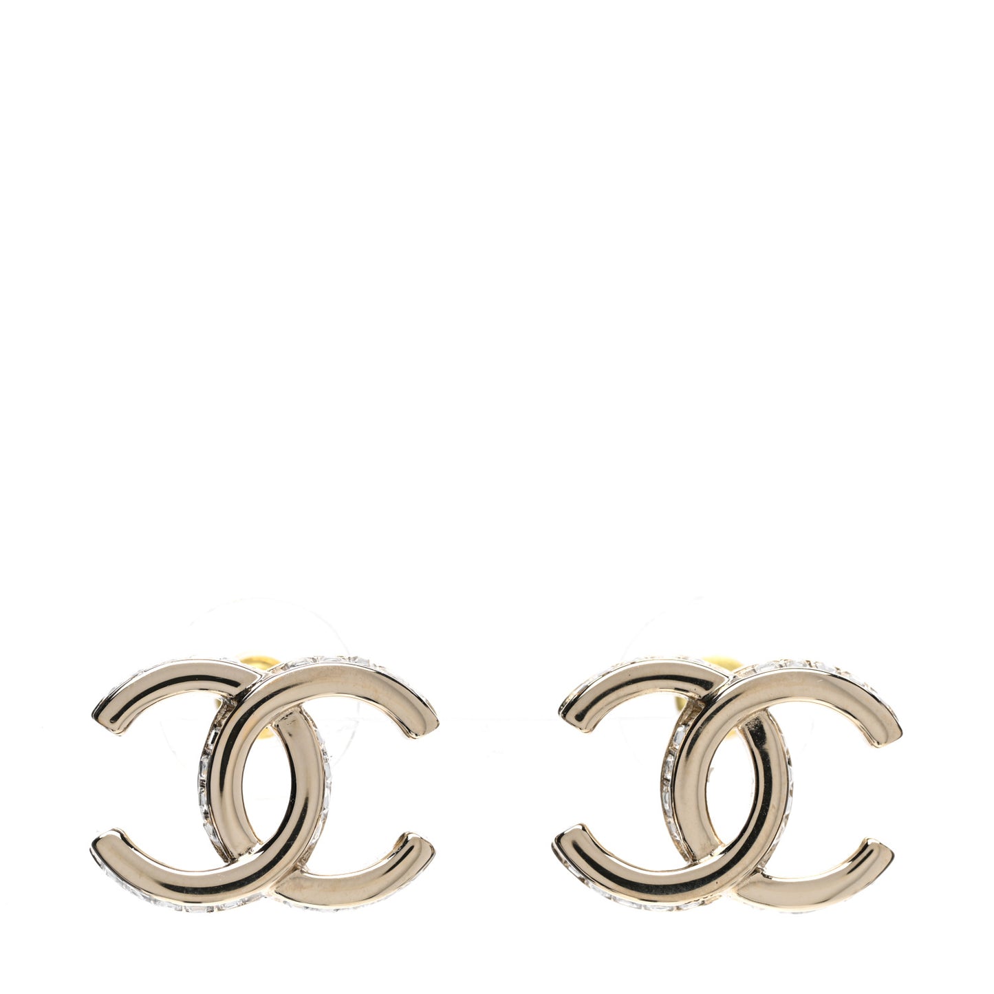 Metal Baguette Crystal CC Earrings Gold