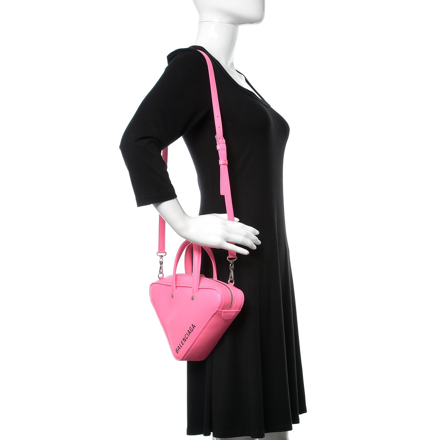 Balenciaga Shiny Day Calfskin XS Triangle Duffle Acid Pink Black 2 of 7