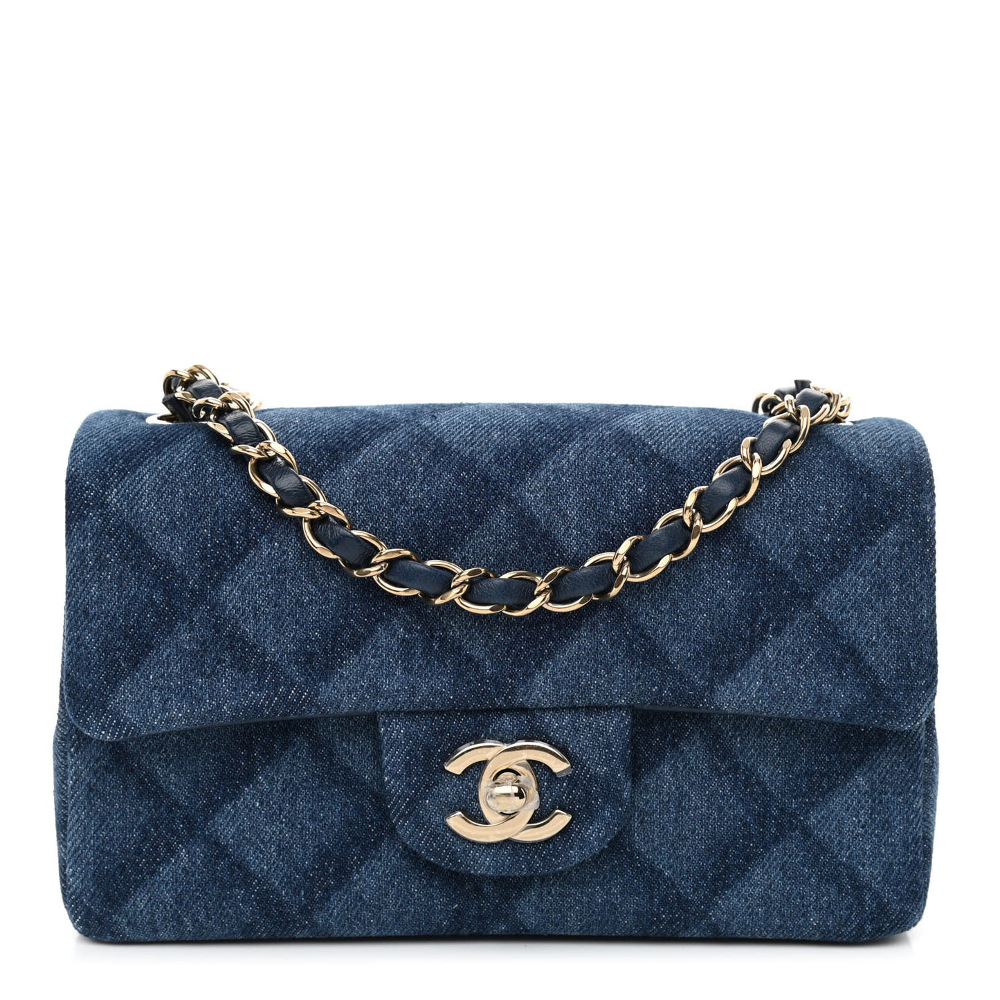 Printed Denim Quilted Mini Rectangular Flap Dark Blue