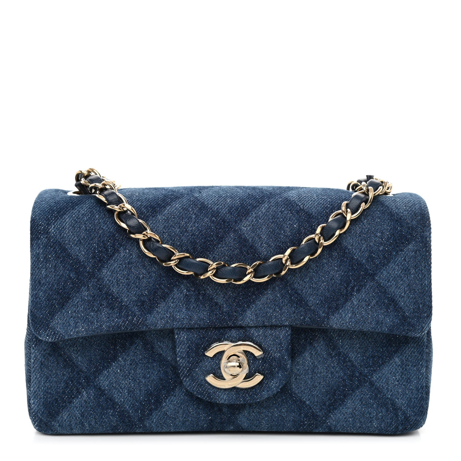 Chanel Printed Denim Quilted Mini Rectangular Flap Dark Blue 1 of 10