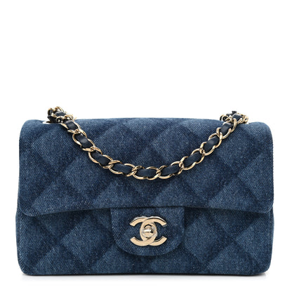 Chanel Printed Denim Quilted Mini Rectangular Flap Dark Blue 1 of 10