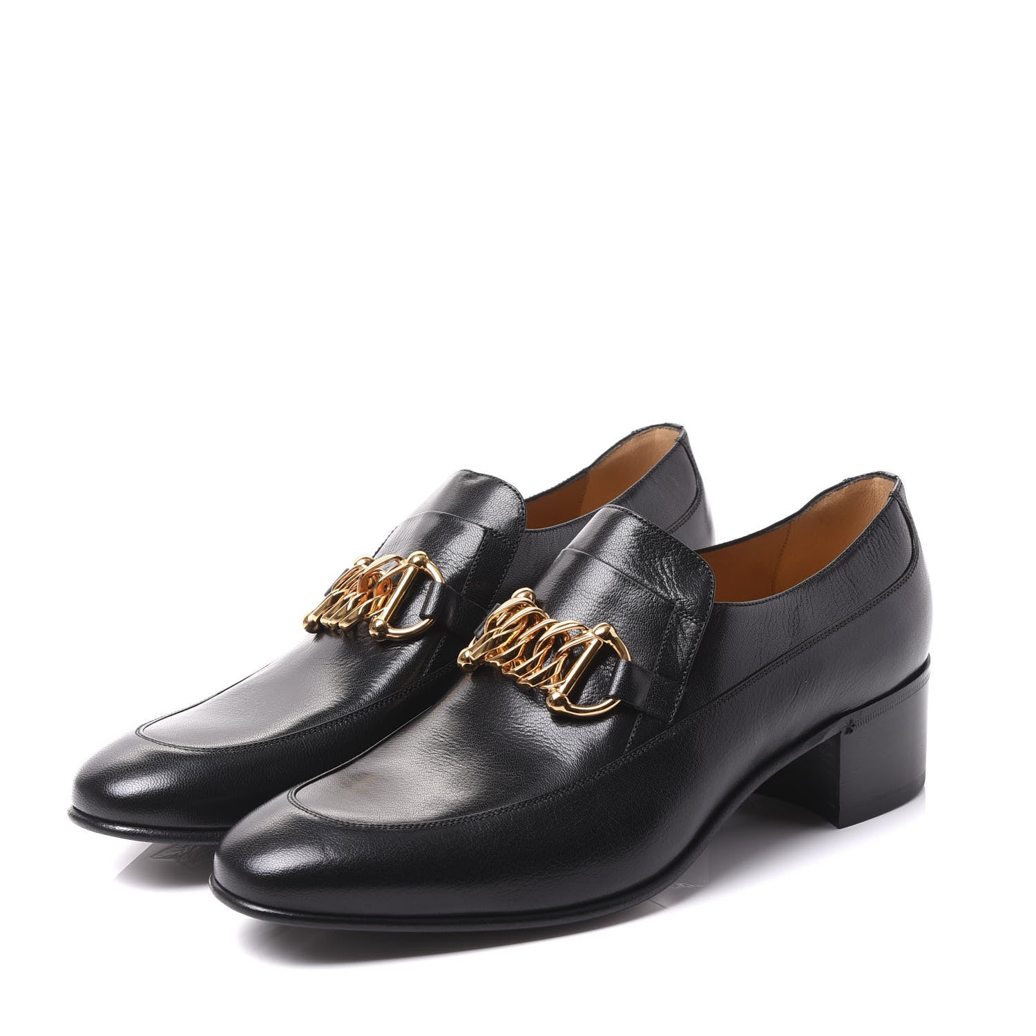 Gucci Goatskin Mens Chain Mid Heel Loafers 9.5 Black 2 of 9