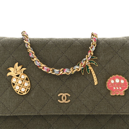 Chanel Canvas Quilted Coco Cuba Charms Wallet On Chain WOC Khaki 8 of 10