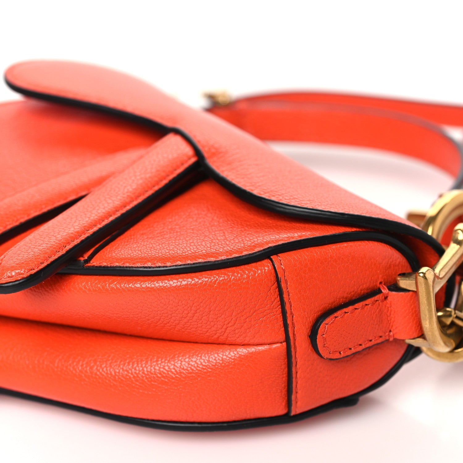 Christian Dior Goatskin Micro Saddle Bag With Strap Bright Orange