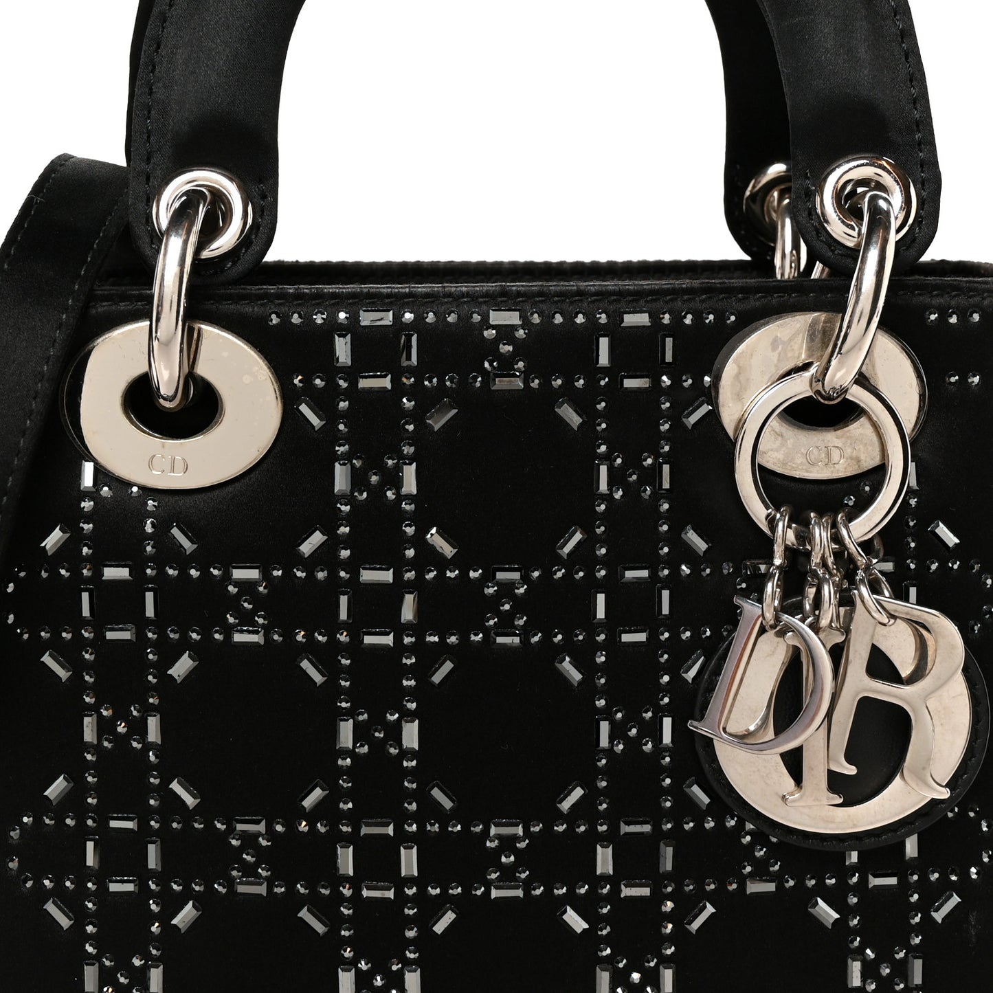 Satin Crystal Cannage Mini Lady Dior Black
