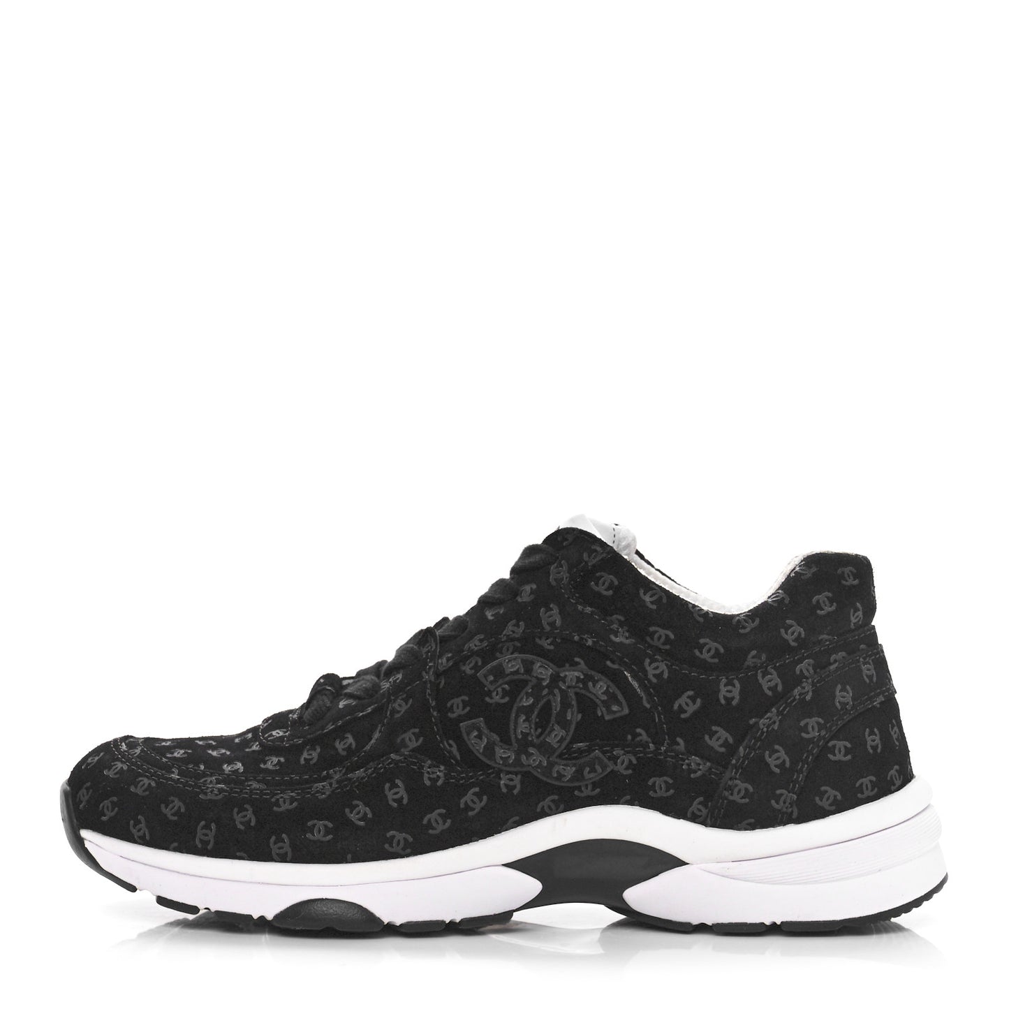 Suede Calfskin Printed CC Sneakers 37 Black
